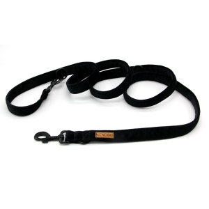 Smycz przepinana welurowa dla psa handmade – Velvet Black 3m   